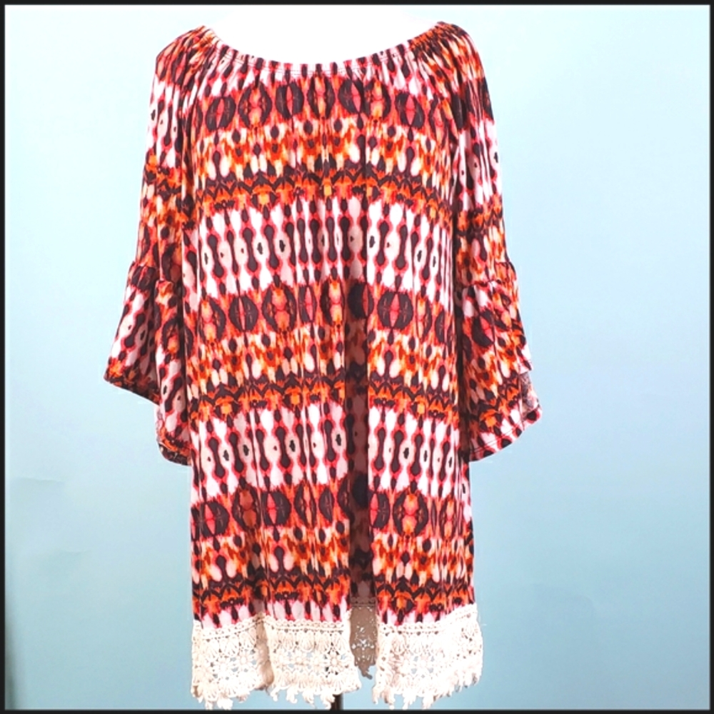 Plus Size - Adara Beautiful Aztec Print Lace Tunic Size 2X